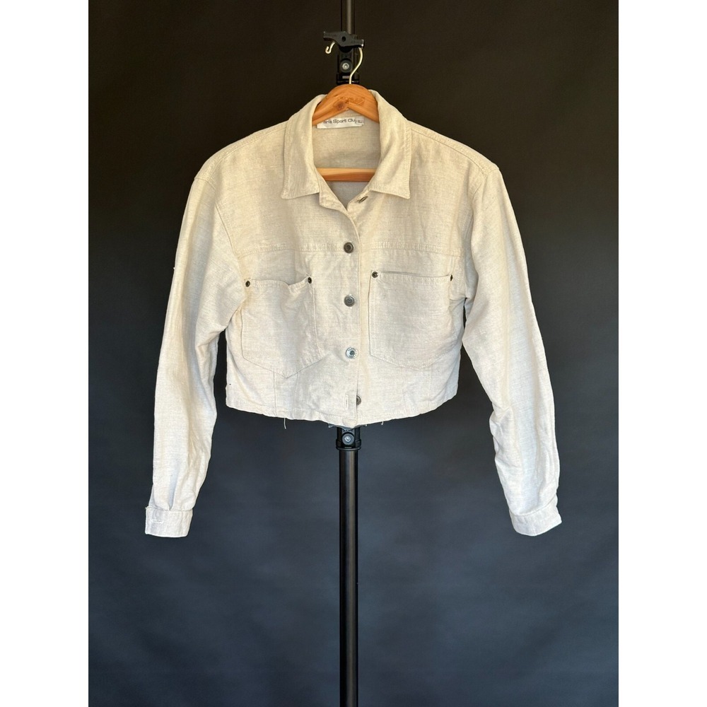 Vintage Womens Paris Sport‎ Club Linen Jacket Cream Ivory Large Buttons